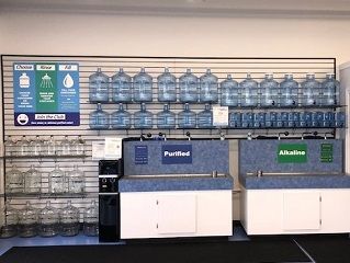 Water refill station, purified and alkaline